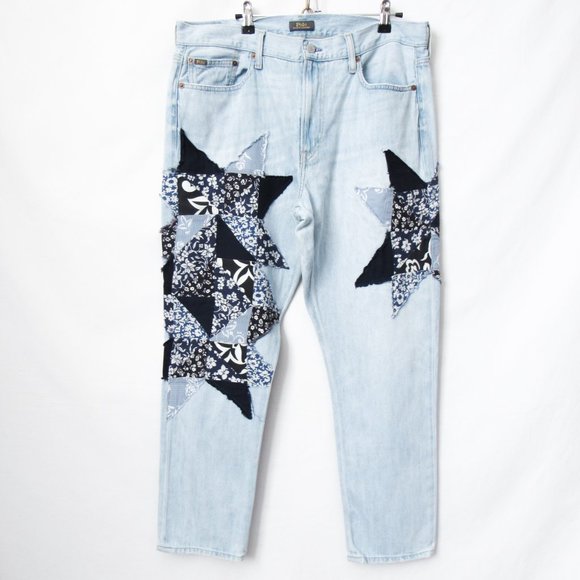 POLO RALPH LAUREN Denim Patchwork Blue Jeans ‘Avery’ Boyfriend Style Jeans /31 - Picture 6 of 14